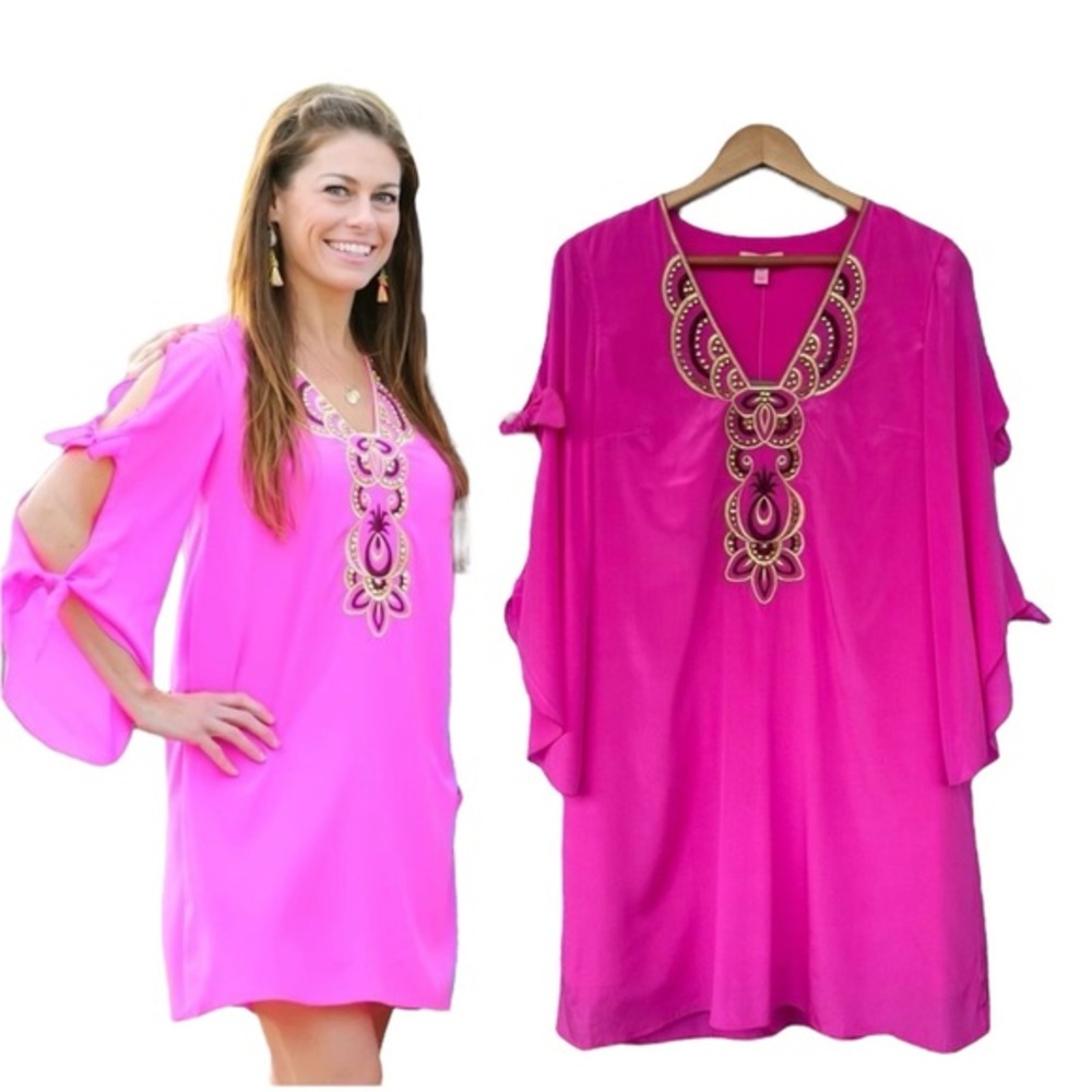 Lilly Pulitzer Avila Stretch Silk Dress in Pink Berry Fizz - S